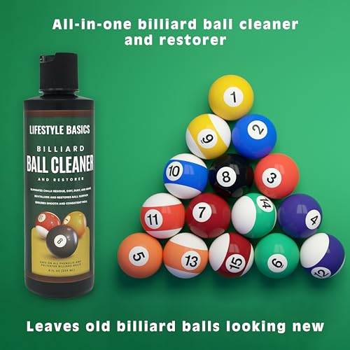 Lifestyle Basics Billiard Ball Cleaner and Restorer Polish | All-in-One Pool Ball Cleaner | Removes Chalk Residue, Dust, Dirt, and Grime - Image 2