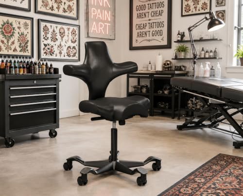 Image of HAG Capisco Standard Chair-Black Frame-Upholstered Black Onyx Vinyl