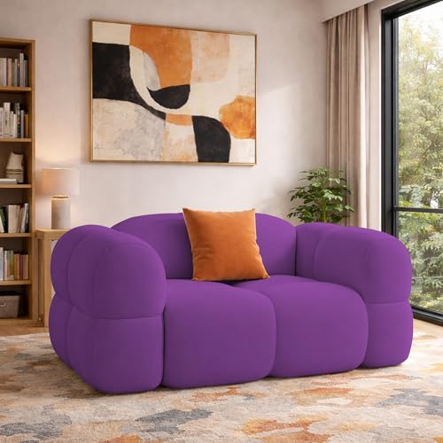 Image of Casaliving Vetras Modern Velvet Bubble Cloud Sofa, Tufted Design Upholstered 1 Seater Sofa Set for Living Room, (Purple Colour) Premium Velvet Fabric Sofa