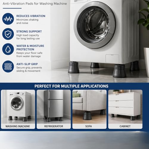 Image of Anti Vibration Pads for Washing Machine (4 Pack) | Heavy Duty Anti-Slip Rubber Feet for Washer, Dryer & Refrigerator | Noise Reduction, Shock Absorbing, Floor Protection (Dark Grey)