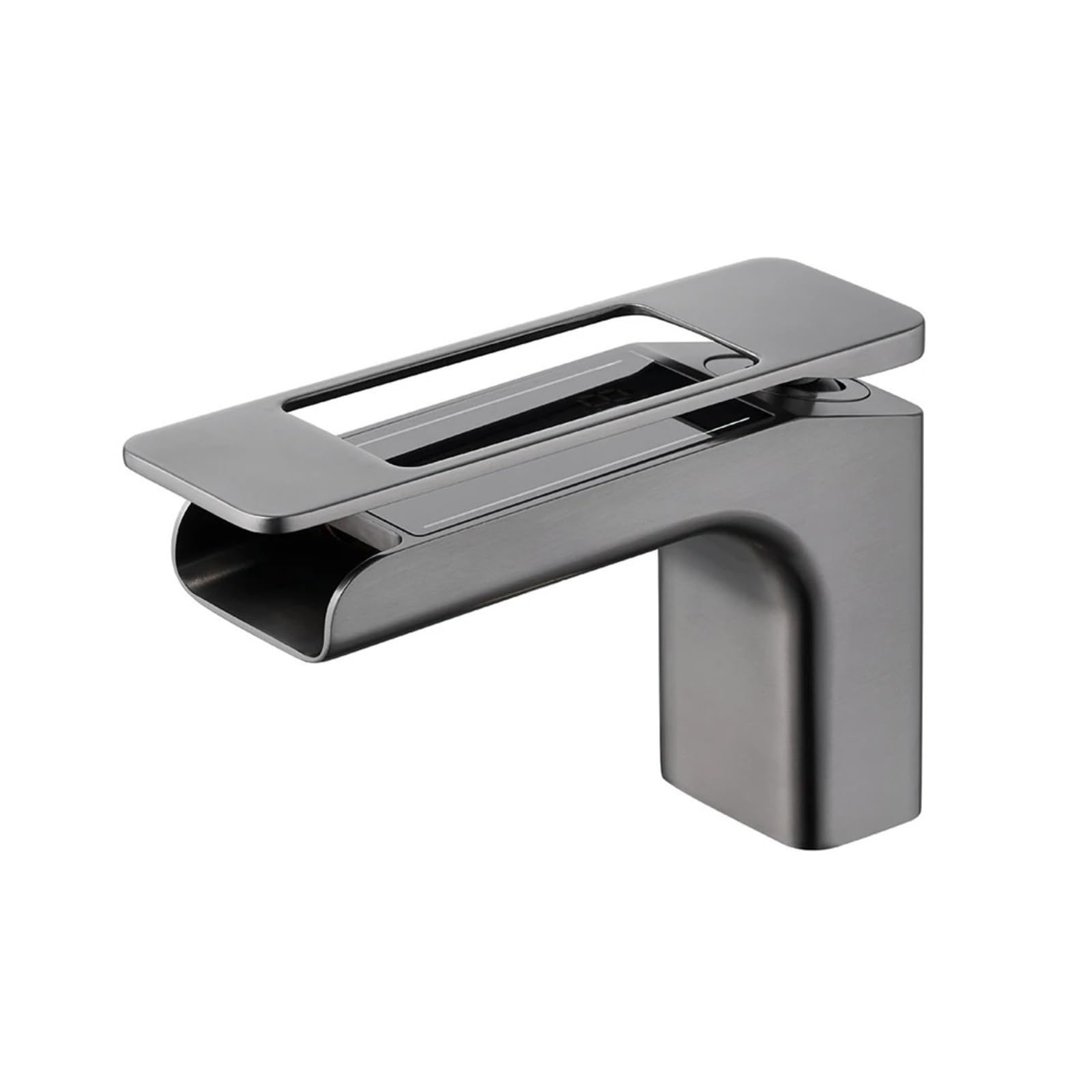 Waterfall Bathroom Faucet, LED Display Sink Mixer Tap with 3-Color Temp Sensing Light, Hot & Cold,Safe and Reliable(Gris)