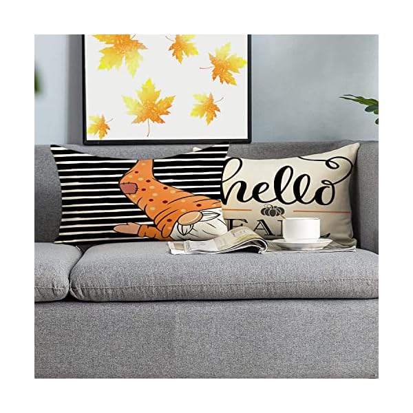 Artmag Fall Throw Pillow Covers 12x20 Inch Hello Fall Gnome Pumpkin Happy Autumn Pillow Covers for Fall Thansgiving Holiday Decor Decoration - Image 4