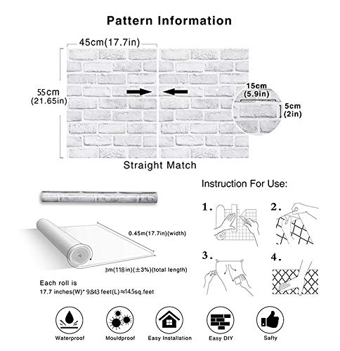 Cohoo Home White Gray Peel And Stick Wallpaper Brick Contact Paper 120” ×18” Faux 3D Brick Wall Paper White Grey Self Adhesive Wallpaper Removable Wallpaper Brick Backsplash Stick And Peel Vinyl Film #TOP4