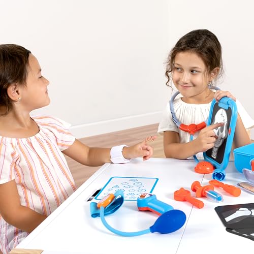 Image of Fat Brain Toys Pretendables Doctor Playset, Pretend Play Toys, Kids Doctor Play Set with Storage for Ages 3+ | Built-in storage. Stethoscope with heartbeat sounds. Light-up X-ray panel. Imaginative play, role-play. Kids, ages 3 and up.
