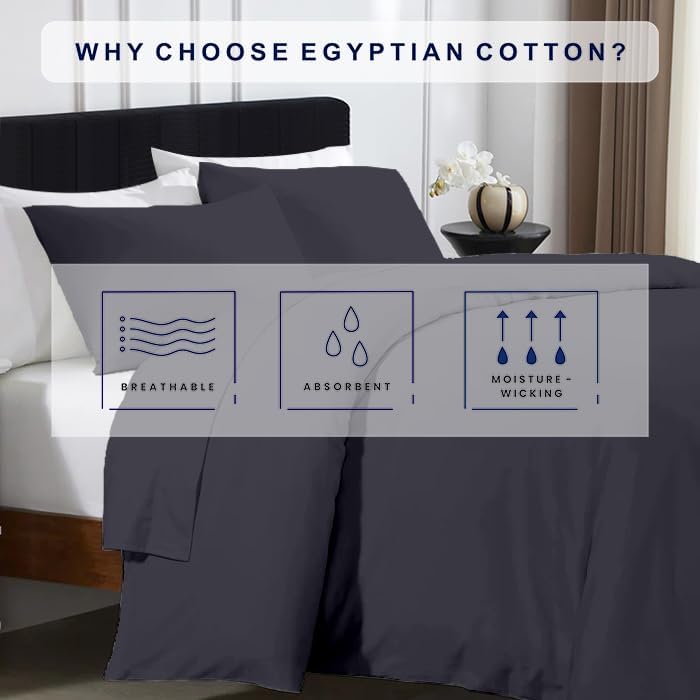 Miniatura 5 de Kotton Culture Juego de funda de edredón de 3 piezas, 100% algodón egipcio, 1200 hilos, funda de edredón suave con cremallera y lazos en las