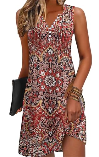 Image of ETCYY Sundresses for Women 2026 Vacation Swim Cover up Beach Dresses Button Down Sleeveless Boho Floral V-Neck Summer Dress