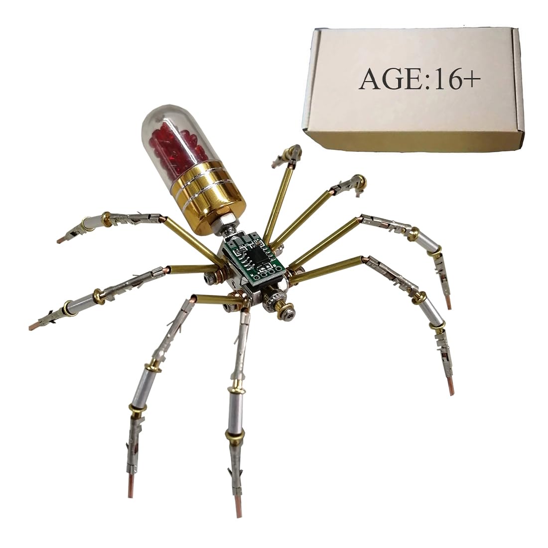 Bricksdiytoy 3D Steampunk Metal Mechanical Round-bellied Tiny-spider Assembly Model Kit for Adults, DIY Spider Action Jigsaw Metal Puzzle Insect Toy (Kit Version/90PCS/Red)