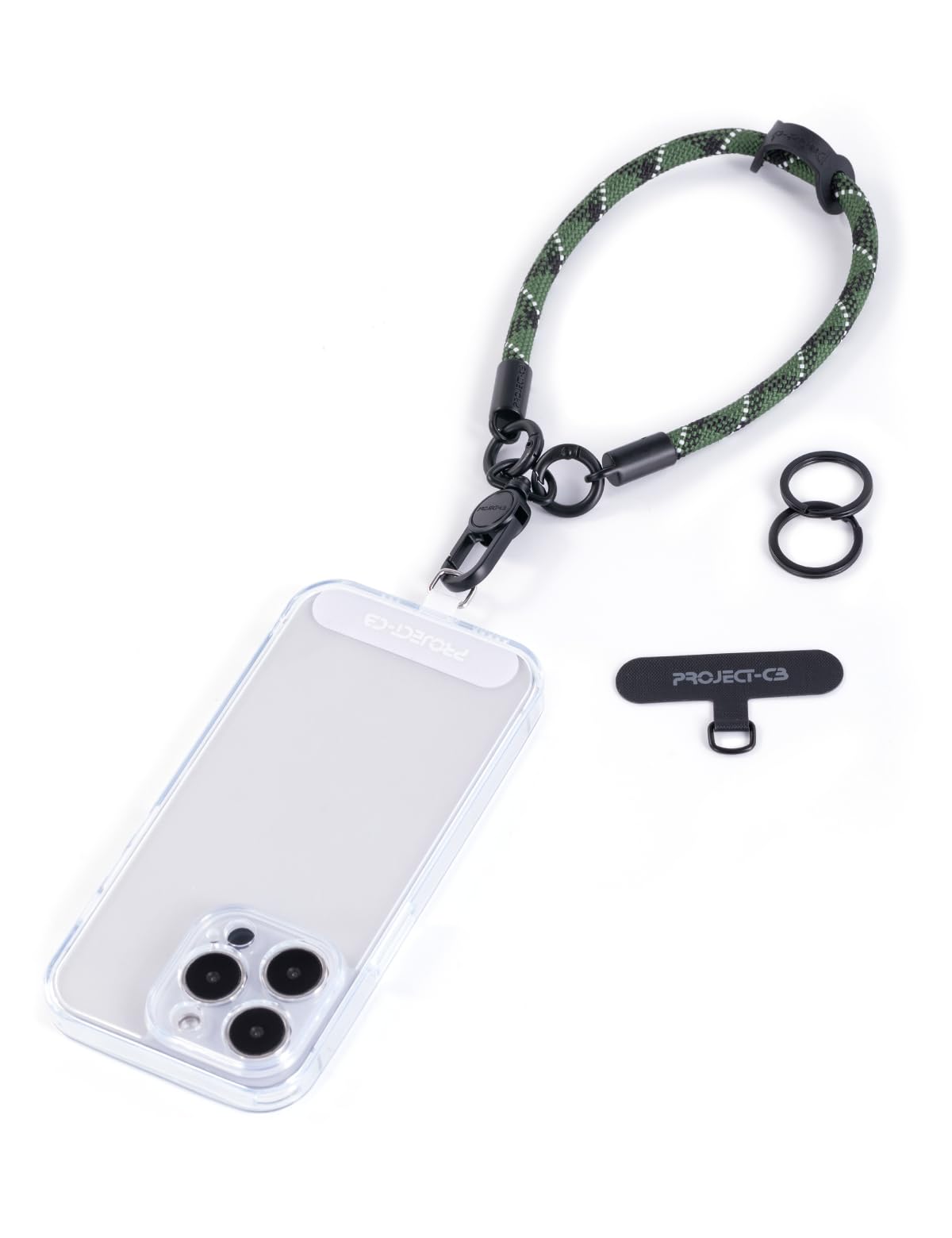 project-cb Phone Wrist Strap 1,Tether Tab 2,Hand Strap, Phone Wristlet,Key Ring 2, Lanyard Patch,KeyChain (Green)