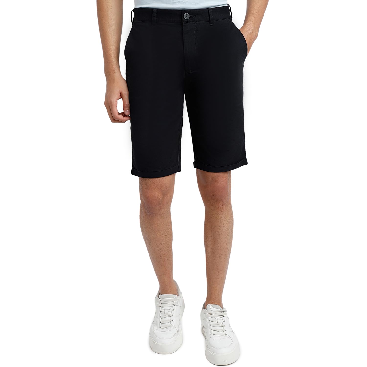 colorplus Men Regular Fit Twill Pattern Cotton Spandex Blend Flat Front Casual Shorts-picture-53
