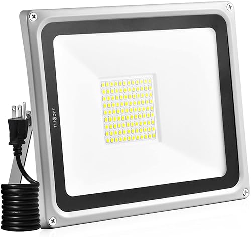 Luz de inundación LED de 100 W con enchufe luces de trabajo LED superbrillantes IP65 impermeable para exteriores foco blanco frío de 6500 K