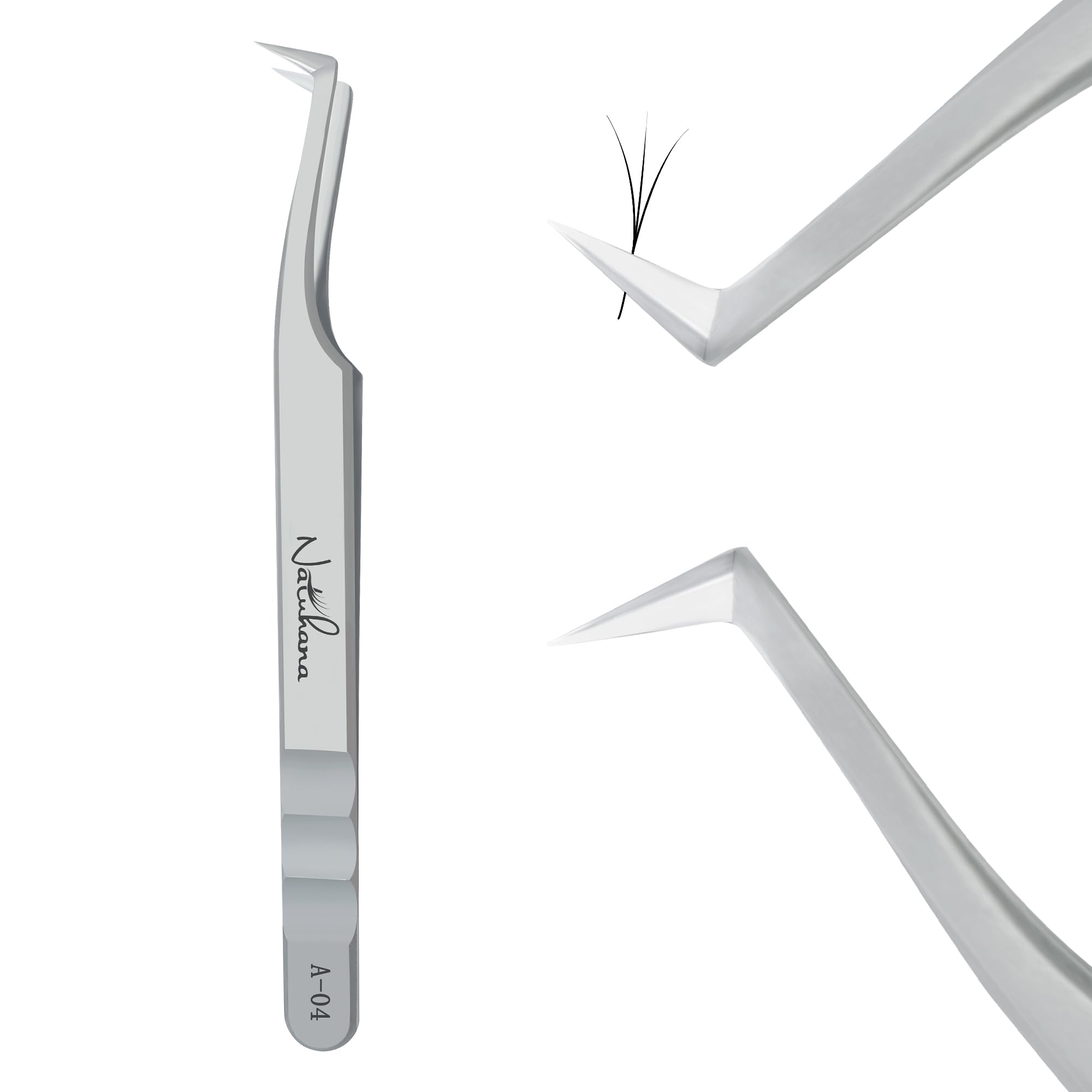 Pinzetta Extension Ciglia Professionale in Acciaio Inossidabile di Alta Qualità Antiscivolo Punta Curva Pinzette Antistatiche Eyelash Volume Tweezer(Argento, A-04)