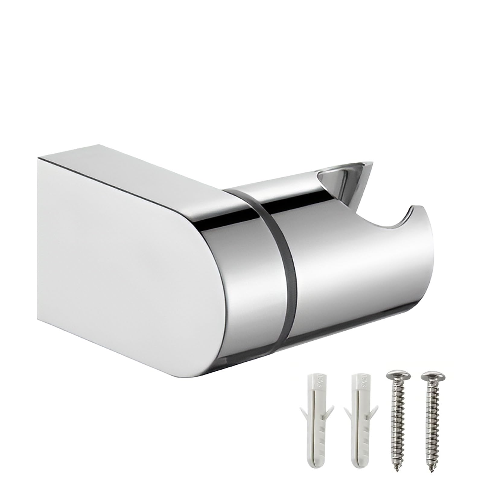 Shower Head Holder Universal, 360° Adjustable Angle Wall Mount Bracket for Handheld Shower, Chrome Plated ABS Fixed Shower Holder Replacement with Screws for Bathroom Installation