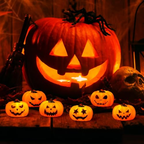 Image of Wondise 6Pack Halloween Pumpkin Tea Lights with Remote and Timer