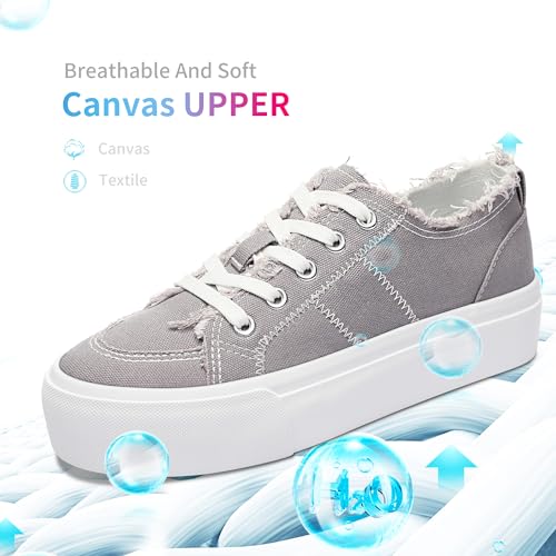 Obtaom Women Platform Canvas Sneakers White Comfort Play Fashion Sneakers Casual Lift Platform Lace Up Shoes Cute Low Top Walking Shoes for Lady3