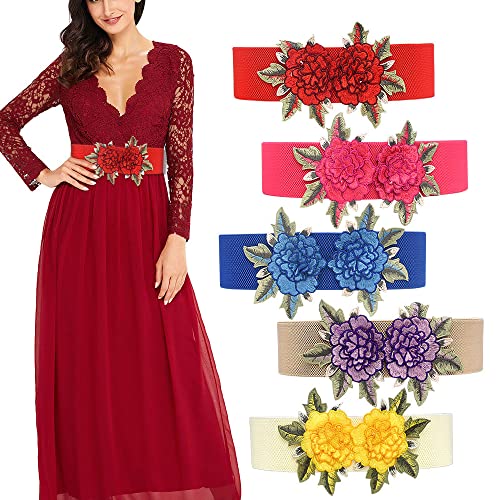 Women's Large Rose Double-Flower Waist Belt Elastic Stretch Wide Elegant Sweet for Corset Wedding Dress Belt2