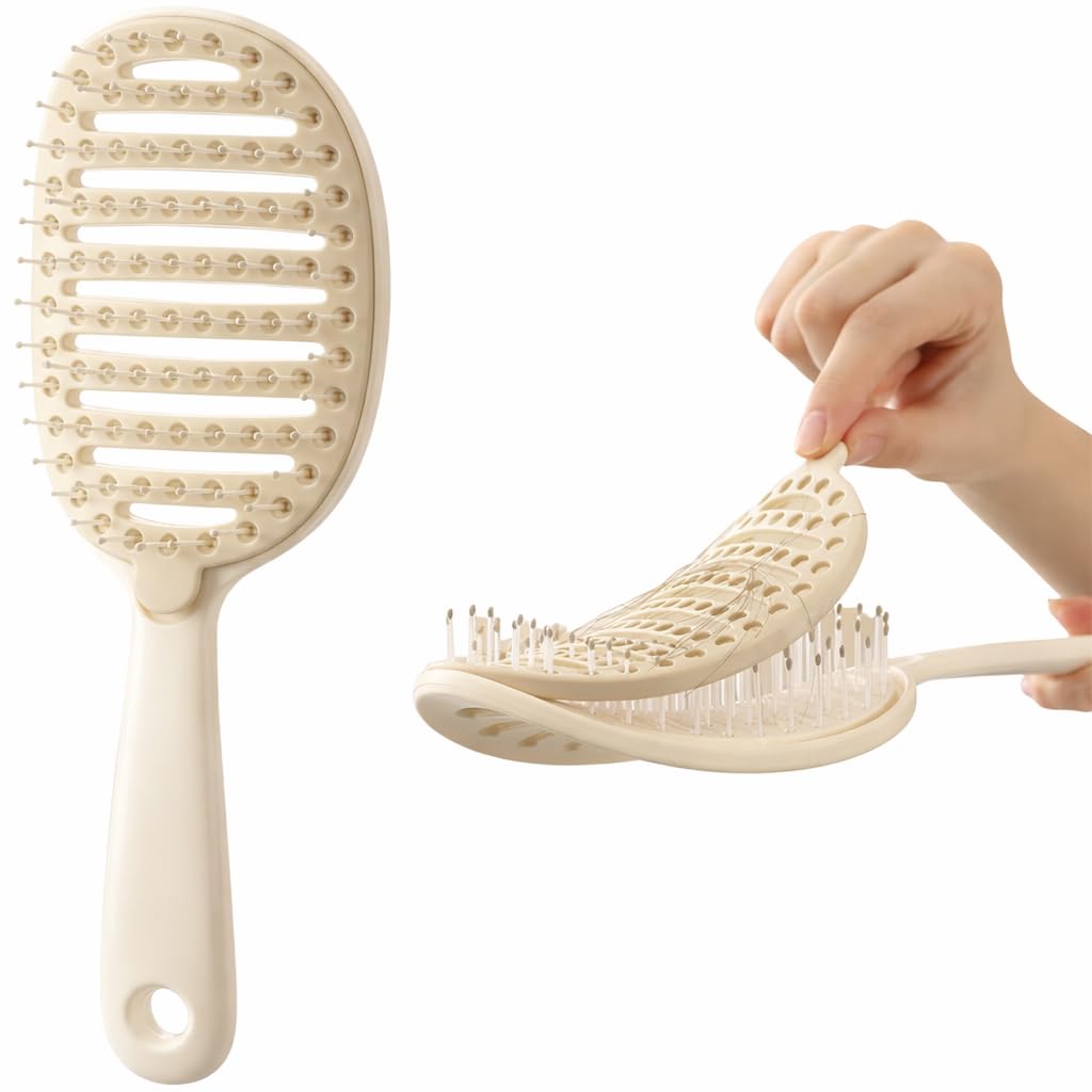 vistran detangling hair brush comb for women men,curved vented detangler paddle hairbrush for wet dry damaged all types of hair,self cleaning hair brush (cream)