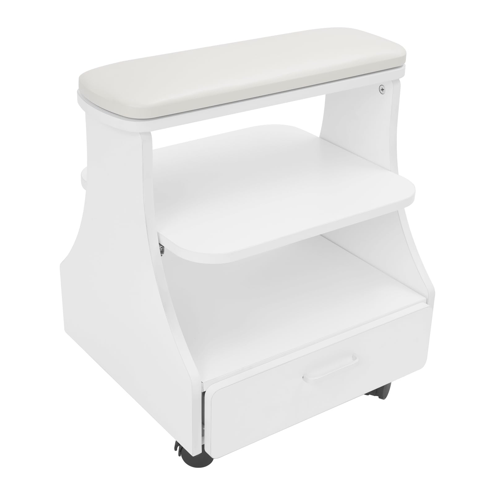 Poggiapiedi per manicure, pedicure, poggiapiedi a 3 piani, poggiapiedi con cassetti, pedicure con 4 ruote universali (bianco)