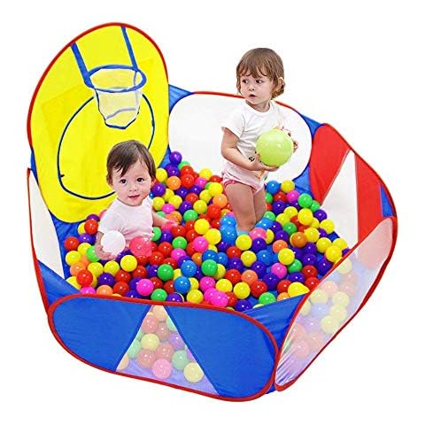 Eocolz Kids Ball Pit Large Pop Up Childrens Ball Pits Tent for Toddlers Playhouse Baby Crawl Playpen with Basketball Hoop and Zipper Storage Bag, 4 Ft/120CM, Balls Not Included (Blue Yellow Red) Cover