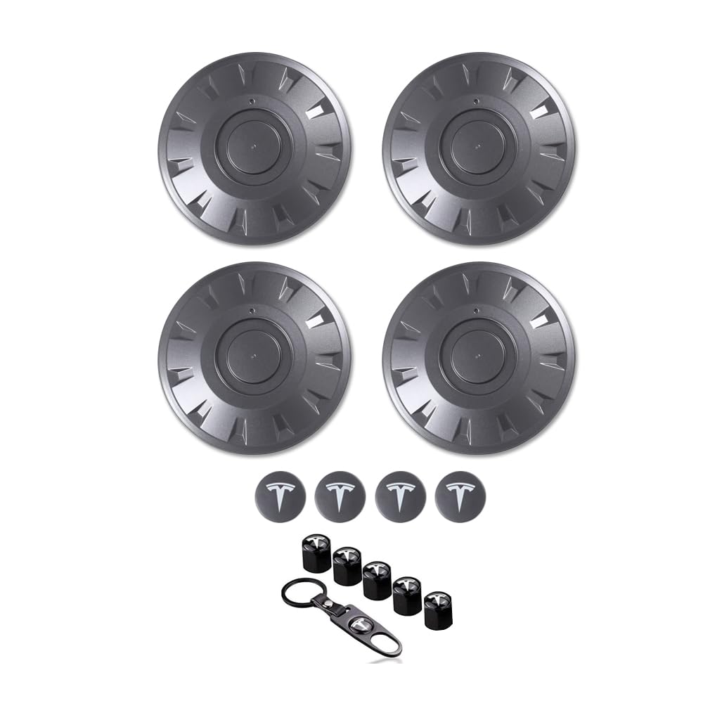 Titanium Deep Gray Pattern Center Caps Hubcaps Cover Aero Wheels Performance Rims Compatible with Model 3 Highlands