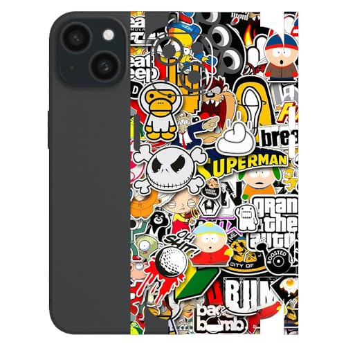 Image of AtOdds - Full Body Back Screen Guard Protector Film - Lamination Wrap Skin Sticker for iPhone 15 | Scratchproof Matte Finish (Design - Sticker Bomb)