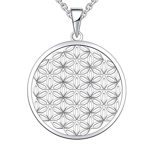 JO WISDOM Damen Kette Lebensblume Silber 925 Halskette Anhänger Blume des Lebens Amulett mit Weiß Vergoldet,Schmuck für Frauen