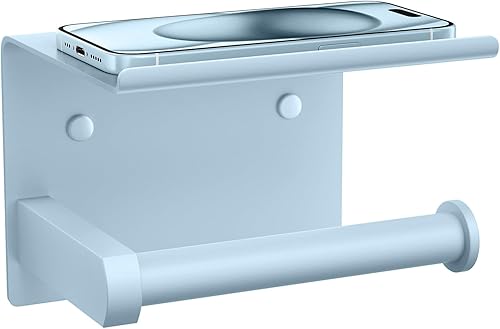 Miniatura 6 de Tindbea Soporte de papel higiénico con estante para teléfono, adhesivo o tornillo, soporte para rollo de papel higiénico, dispensador de