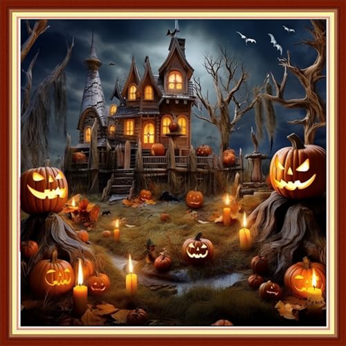 Image of Dimxvean Stamped Cross Stitch Kits,Cross Stitch Kits for Adults Beginners,Embroidery Kits Full Range of Cross Stitch Stamped Kits Needlepoint Kits Cross Stitch Patterns-Funny House 18x18 inch