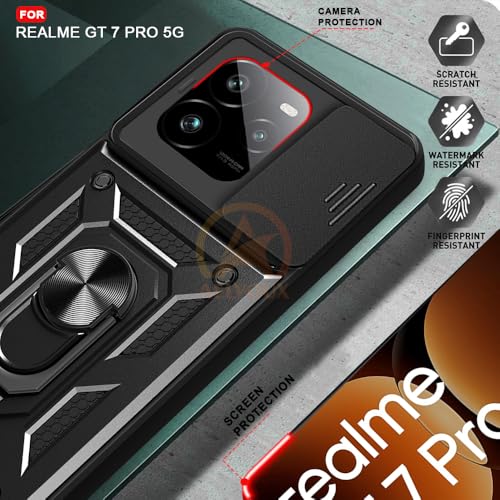 Image of Armor Bumper Back Cover Case for Realme GT 7 Pro 5G Rotating Camera Cover, Ring Holder & Kickstand | Heavy Duty & 360 Degree Protection Realme GT 7 Pro 5G Back Cover (Black)