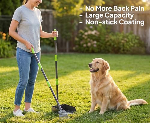 Image of Niubya Pooper Scooper for Dogs, Metal Poop Scooper Tray and Rake Set with Adjustable Long Handle, Dog Pooper Scooper for Pet Waste Removal