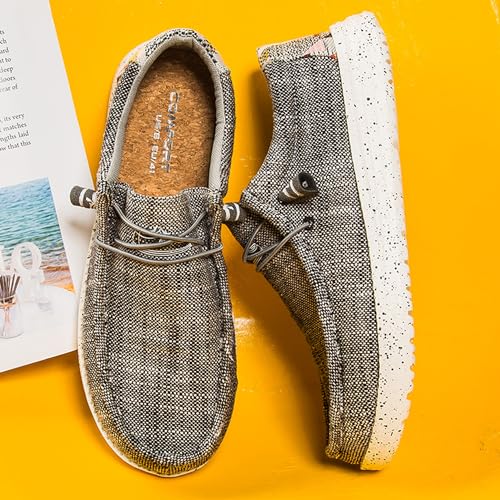 Men's Casual Slip-On Loafers Canvas Boat Shoes Lace-Up Lightweight Walking Leisure3