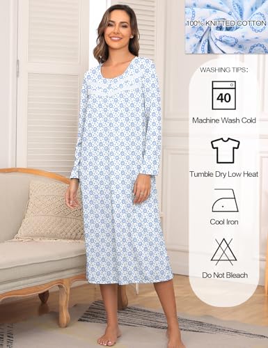 Image of IZZY + TOBY Nightgowns for Women Long Sleeve Soft Cotton Long Warm Nightdress Kintted Night Gown