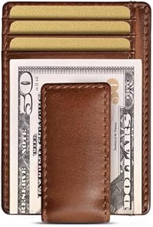 House of Jack Co. HOJ CARRYALL Mens Leather Money Clip Wallet-Strong Magnetic Front Pocket Wallet-Exterior ID Window