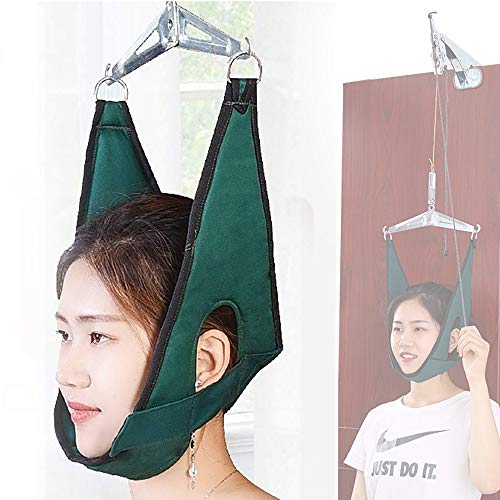 Zdcdy Distraktionsgeräte Nackenstützen, Tragbarer Hals Hängematte Schmerzlinderung Halstraktion, Zugvorrichtung Halskrause Schmerzlinderung Entspannung Cervicalstütze,Green Cover