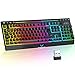 TopMate Teclado para Gaming Inalámbrico Retroiluminado 2.4G Inalámbrico Rainbow Recargable 12 Modos Retroiluminados y Resistente a salpicaduras Teclado LED Inalámbrico para Windows/PC Gamer