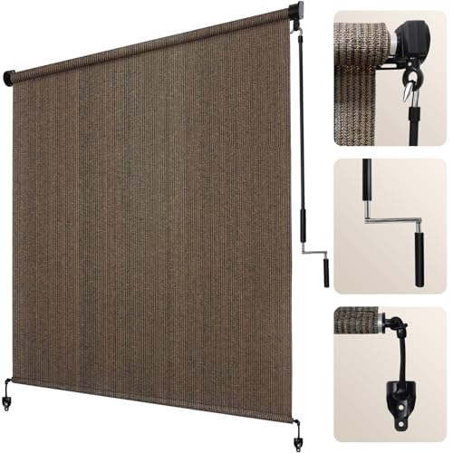 Artpuch Outdoor Roller Shade 8' W x 8' H, Mocha Exterior Cordless Patio Shades Roll Up...