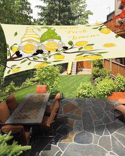 Boanket Sun Shade Sail 12' x 16', Summer Lemon Sun Blocking Shades Privacy Outdoor Covering, Yellow Ombre Gnomes Farm Lemon Tree Shade Cloth for Patio Deck Terrace Garden Lawns Beach Backyard