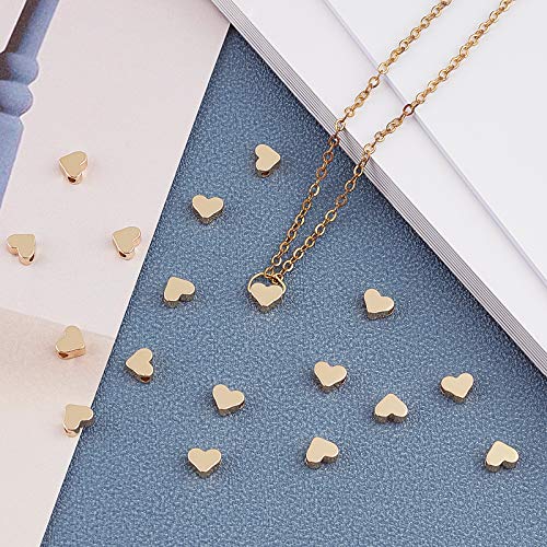 Ph Pandahall 14K Gold Heart Beads 60Pcs Heart Spacer Beads Mother's Day Beads Metal Love Heart Charm Brass Loose Bead For Valentine Necklace Bracelet Earring Wedding Thanksgiving Jewelry Making 6X7Mm #TOP5