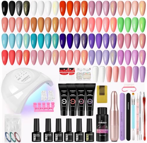Phoenixy Uñas Semipermanentes Kit Completo con 48W LED Lámpara y Torno para Uñas 20 Colores Esmaltes Semipermanente + 4 Gel de Extensión de Uñas Kit de Manicura para Principiantes