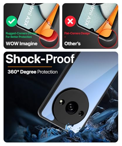 Image of WOW IMAGINE Shockproof Hybrid Back Cover for Mi Redmi A3 2024 | Redmi A3X | Poco C61 | Hard Slim fit Back Case | PC & TPU | Clear Transparent Case - Black