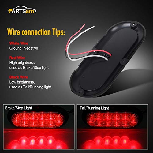 Partsam 2Pcs 6" Oval Chrome Trailer Truck Red 10 Led Surface Mount Stop Turn Tail Lights #TOP4