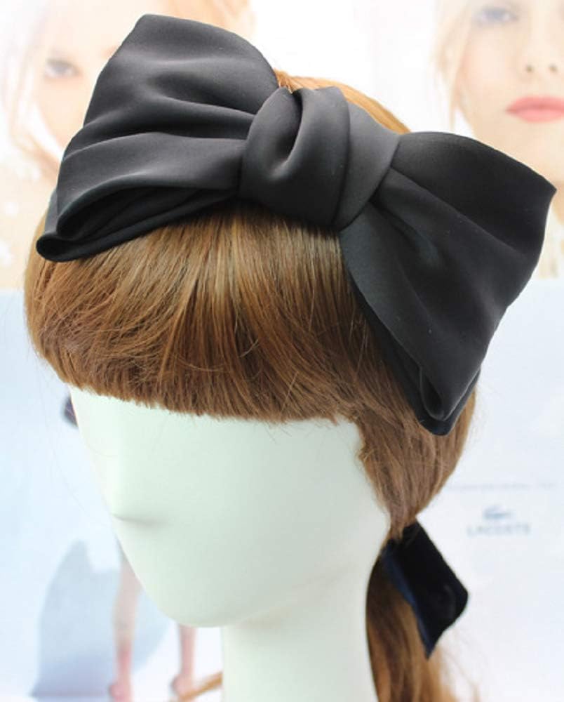 ビッグリボン カチューシャ ヘアアクセ ヘアアクセサリー ヘアアレンジ やわらか リボン シフォンサテン 大人 (ブラック)