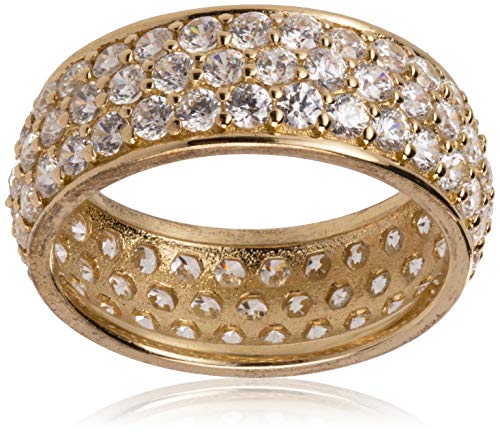 Amazon Collection Yellow Gold-Plated Sterling Silver Infinite Elements Cubic Zirconia Three-Row Pave Round Cut Ring, Size 6