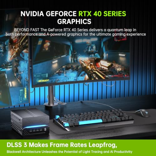 Image of Gaming Desktop Computer, Mini PC i5-12400F 6 Cores Upto 4.4GHz, 64G DDR5, 4T NVME SSD, Win-11 Pro, GeForce RTX4060Ti 8G, Four Display, 8K@60Hz Outputs, Dual LAN, WiFi7 for Video Editing /AI