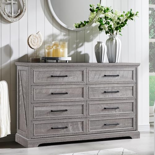 ACCOHOHO Farmhouse 8 Drawers Dresser Chests for Bedroom,52' Wide Wood Rustic Chest of Drawers with...