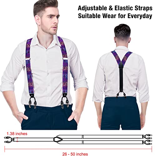 Image of DiBanGu Paisley Bow Tie and Supenders for Men Tuxedo Heavy Duty 6 Clips Suspender Adjustable Y-Shape Mens Trouser Braces