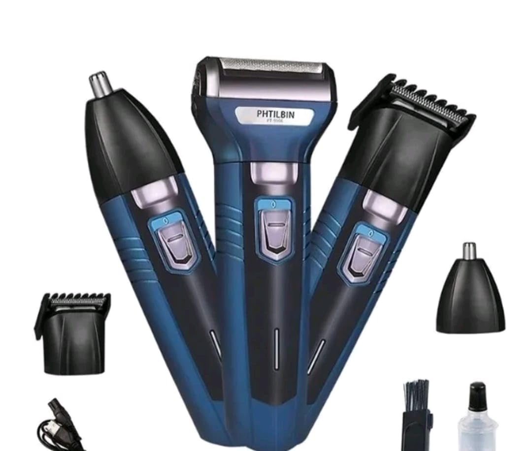 Aparador de Pelos Multifuncional 3 em 1, Barbeador Elétrico, Azul e Preto, Recarregável