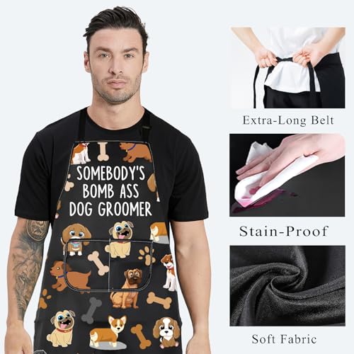 PLITI Lustige Fellpflegeschürze für Hunde, wasserdicht, mit Taschen, Schürze für Hundefriseure, M