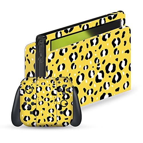 Autocollant Switch OLED Grace Illustration Léopard Jaune Vinyle Mix Art