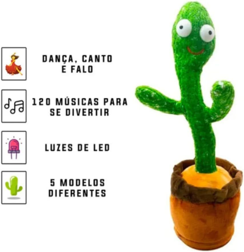 Cacto Dançante e Falante Musical com Luzes LED | Repete a Fala | Diversão para Crianças e Adultos | Brinquedo Interativo com Música e Dança | Modelos Variados – Premium Cacto Dançante e Falante Musical com Luzes LED | Repete a Fala | Diversão para Crianças e Adultos | Brinquedo Interativo com Música e Dança | Modelos Variados – Premium