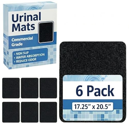 Image of Urinal Mats for Men Bathroom Floor Pads Large, Black, 17.25x20.5 inch, 6Pk